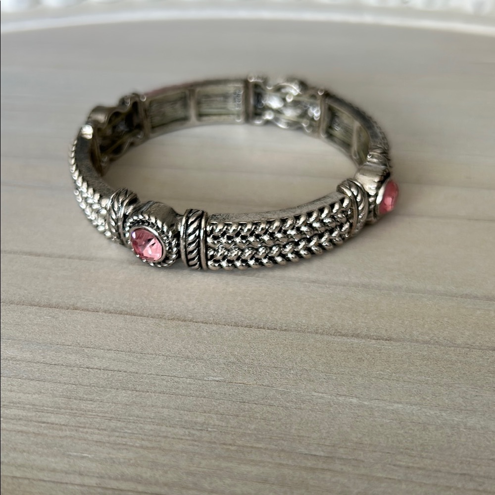 Elegant Silver and Pink Gemstone Bracelet